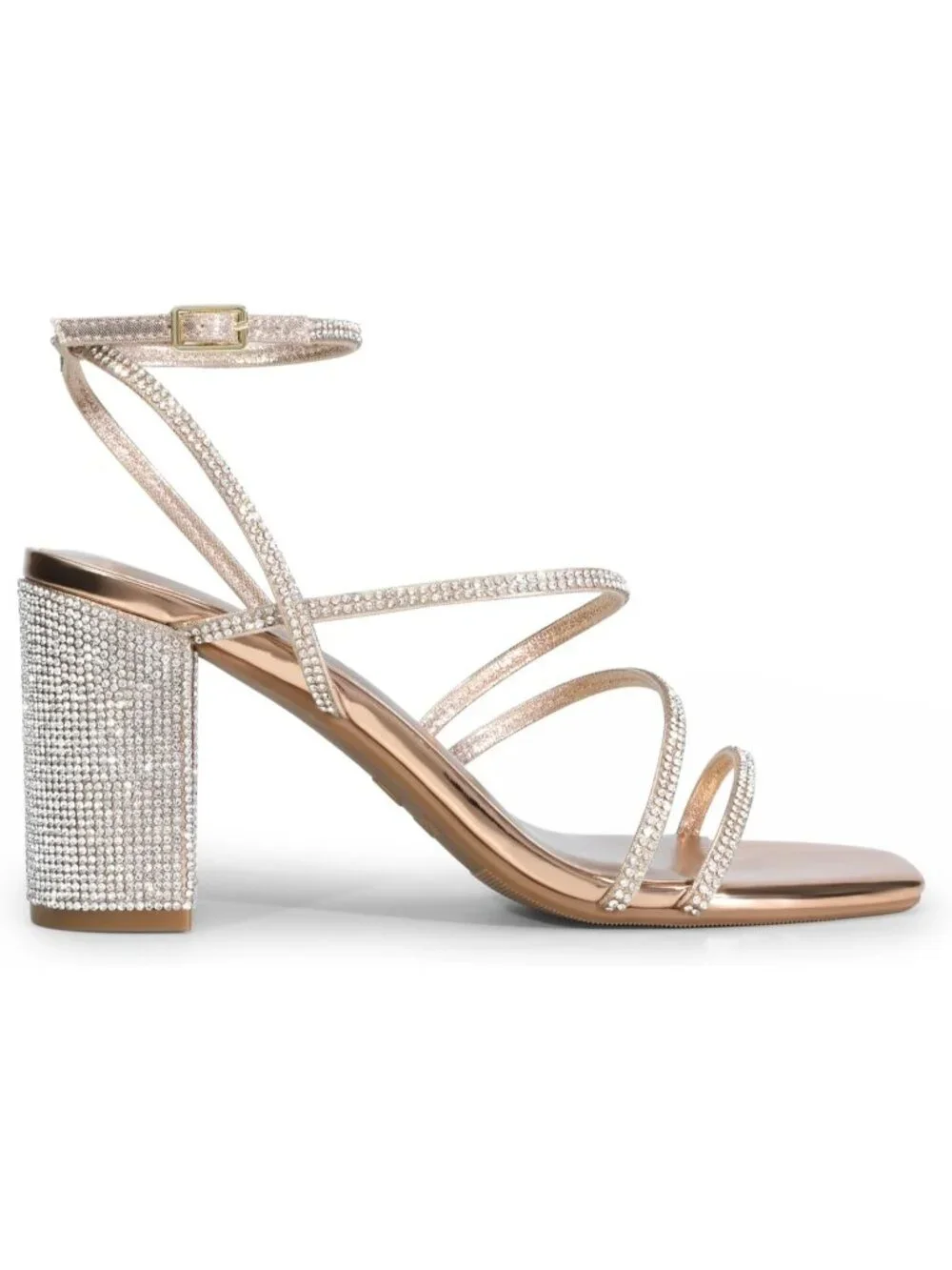 Dream Pairs Women's Rose Gold Open Toe Sleek Straps Chunky Block Heel Sandals
